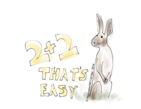 2 plus 2 that's easy in text with the picture of a hare next to the text